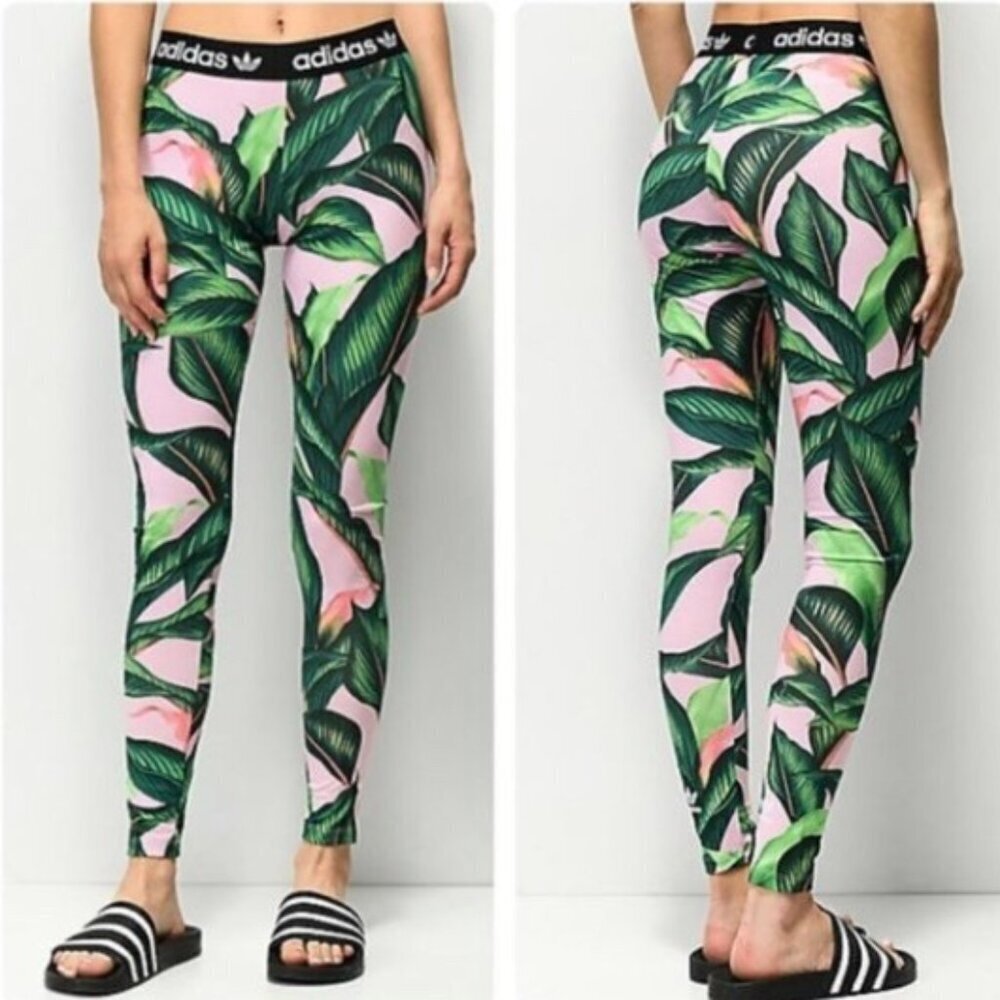 Adidas Farm Leaf Print Stretch Leggings Pants Comfort Classic Bold Size XS Women